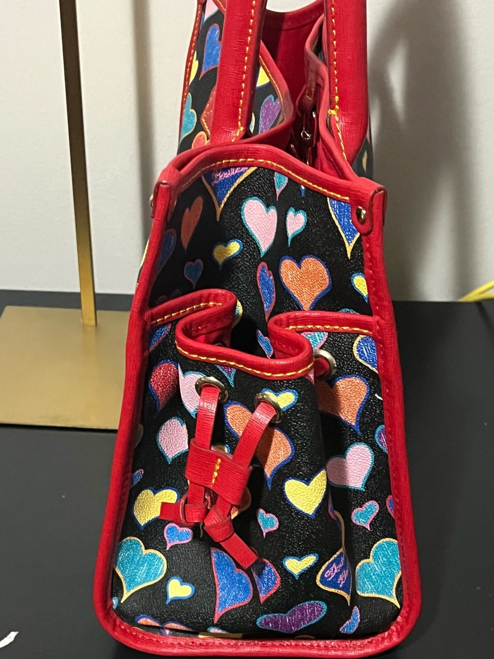 Dooney and Bourke Red-Trim Heart Print Open Tote Bag - Picture 6 of 13